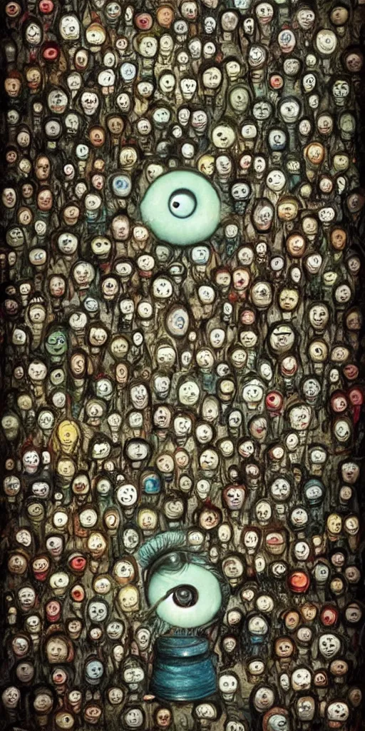 Image similar to an eyeball junkyard scene by alexander jansson and where's waldo