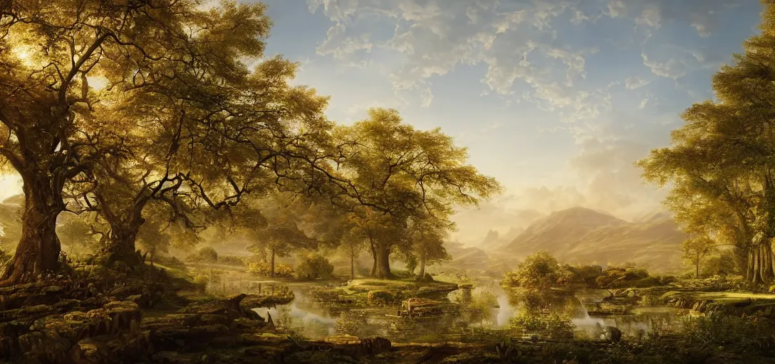 Image similar to beautiful Arcadia, sunny, photorealistic, masterpiece, award winning landscape photo, hyperdetailed