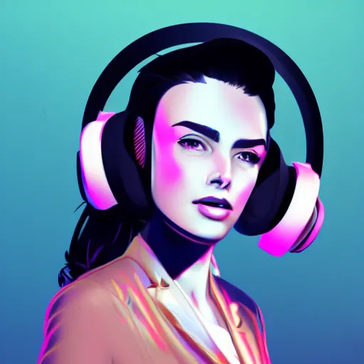 Image similar to synthwave girl wearing headphones, animated, trending on artstation, portrait