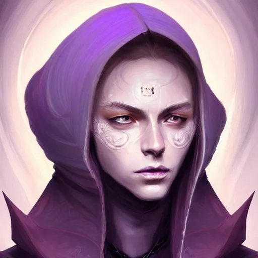 Image similar to portrait of an androgynous human mage, with dirty blonde hair, purple eyes, dnd, high fatnasy, intricate, elegant, highly detailed, digital painting, artstation, concept art, smooth, sharp focus, illustration, by anato finnstark, boissb - blanca. j, cindy avelino, clint cearley, anna podedworna