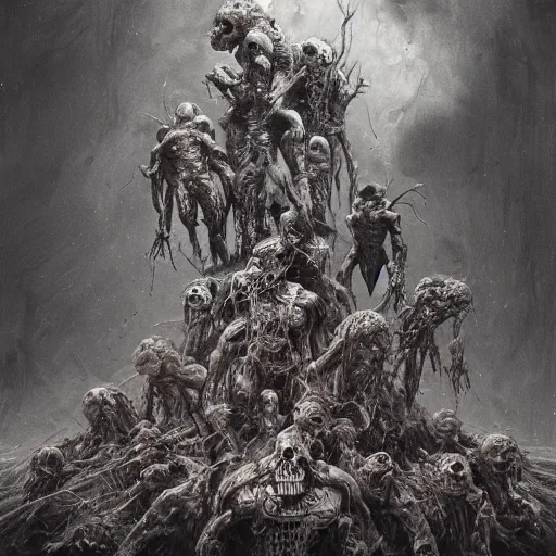 Prompt: a pile of dead superheroes, horror art by beksinski and szukalski and giger and and pyromallis and dzo and iris compiet and seb mckinnon and, technical drawing, blueprint, highly detailed, intricate, sharp focus, trending on artstation hq, deviantart, unreal engine 5, 4 k uhd image