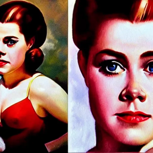 Prompt: ultra realistic portrait painting of amy adams in a 6 0 s ad for soda, art by frank frazetta, 4 k, ultra realistic, highly detailed, epic lighting