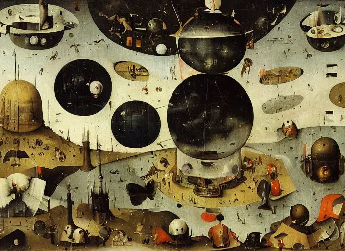 Image similar to an intricately detailed space station by Hieronymus Bosch