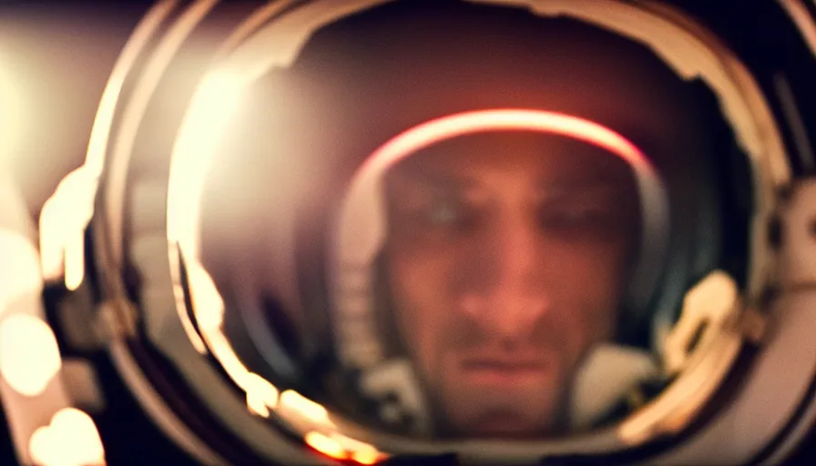 Prompt: movie still of a closeup of an astronaut, medium shot, cinematic composition, cinematic light, anamorphic lens, light leak, analog