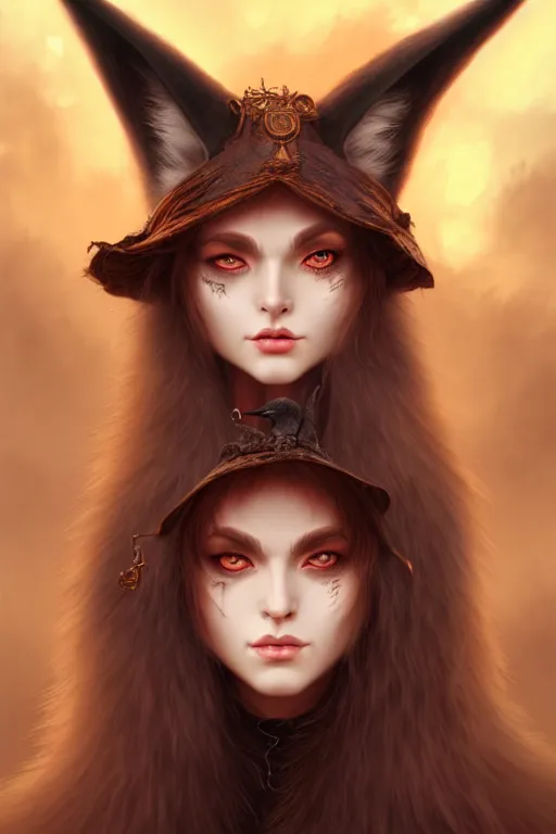 Image similar to beautiful ancient witch with cute caracal face uses fluffy fur magic, highly detailed, digital painting, artstation, sharp focus, illustration, art by tan zi and ayanamikodon and alphonse and wlop