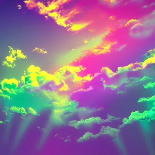 Image similar to psychedelic multicolor clouds, god rays, volumetric lighting, dynamic intricate ornate