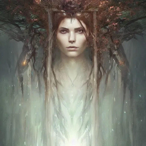 Image similar to a beautiful portrait of a tree goddess by Greg Rutkowski and Raymond Swanland, Trending on Artstation, ultra realistic digital art