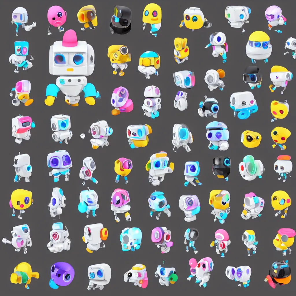 Image similar to aesthetic cute emoji character of a ( robot ). cute style, 3 d render with light shading, specular, white background. high quality