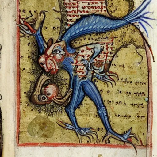 Image similar to grotesque creatures in the margins of old illuminated manuscripts