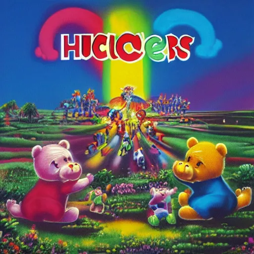 Image similar to the care bears on iron maiden album cover, 8 k resolution hyperdetailed surrealism