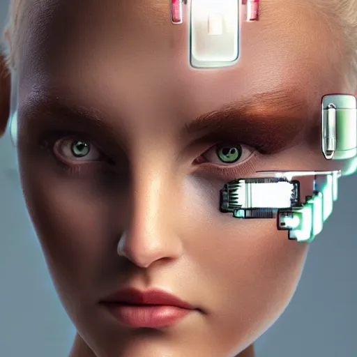 Image similar to portrait photo of a beautiful female cyborg