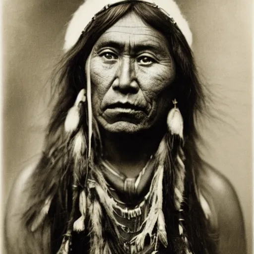 Image similar to 85mm award wining photo of blackfoot Native by David Bailey Edward Sherriff Curtis , perfect lighting, IMAX, gelatine silver process,