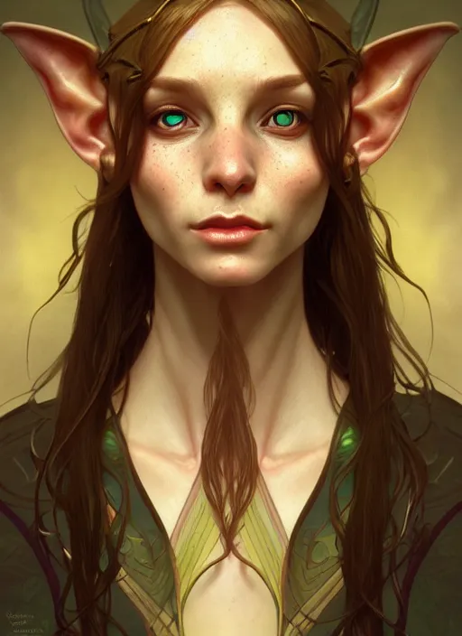 Prompt: portrait of an elf - goblin using the golden ratio, highly detailed, digital painting, artstation, sharp focus, illustration, art by tan zi and ayanamikodon and alphonse mucha and wlop