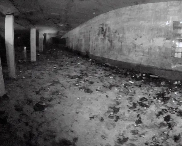 Prompt: camera footage of a Several Aggressive Feral Black Wolves with severe late stage rabies Chasing a young woman in an abandoned shopping mall, high exposure, dark, monochrome, camera, grainy, CCTV, security camera footage, timestamp, zoomed in, Creepy, Feral, fish-eye lens, Rabid, Dire Wolf, Nightmare Fuel, Wolf, Evil, Bite, Motion Blur, horrifying, lunging at camera :4