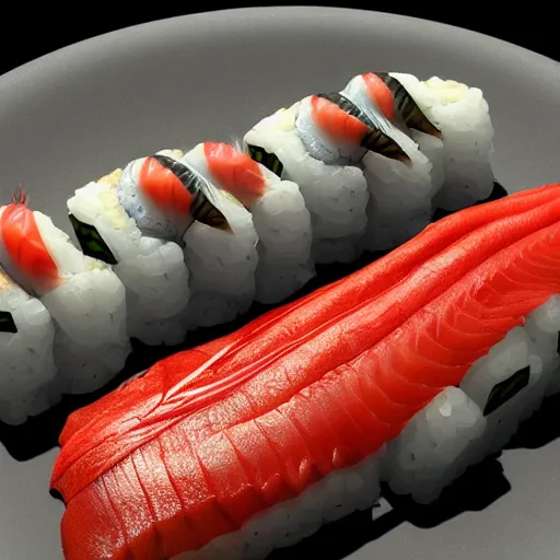 Image similar to alien sushi and sashimi, photorealistic, photo art, raytracing global illumination, award - winning photography, trend on artstation