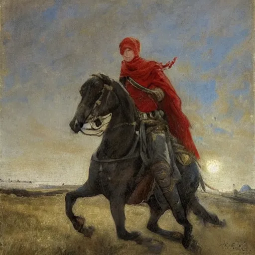 Prompt: action heroine leading an army by foot, by alfred stevens