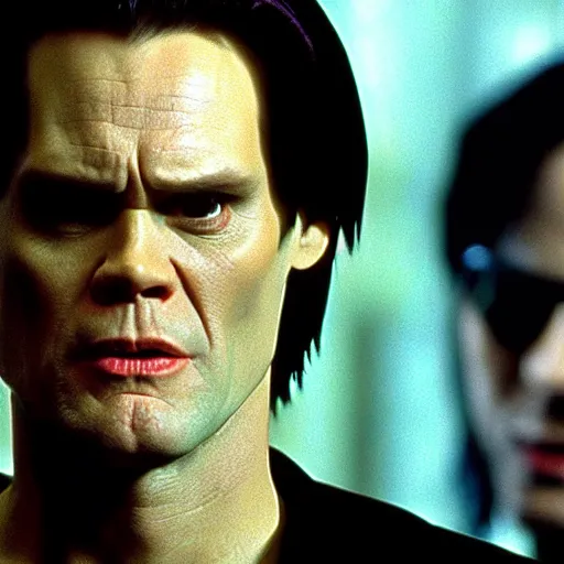 Prompt: Jim Carrey as Neo in The Matrix (1999)