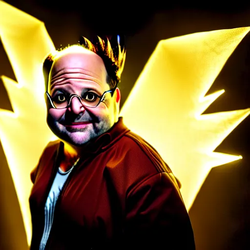 Image similar to uhd candid photo of jason alexander as a super sayian, glowing, global illumination, studio lighting, radiant light, detailed, correct face, elaborate intricate costume. photo by annie leibowitz