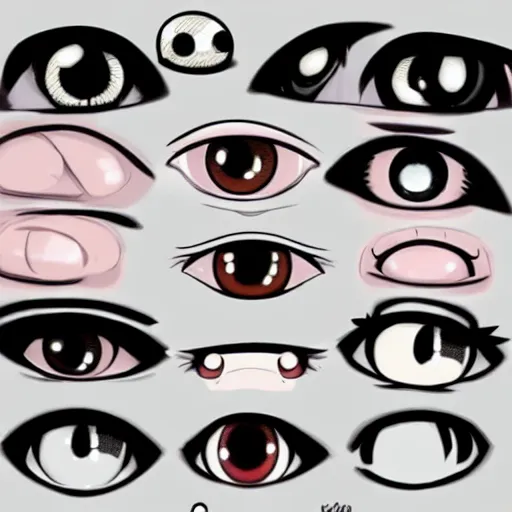 Prompt: 1 0 0 cute anime eyes concept sheet
