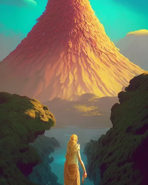 Prompt: highly detailed surreal vfx portrait of a sacred volcano, stephen bliss, unreal engine, greg rutkowski, loish, rhads, beeple, makoto shinkai and lois van baarle, ilya kuvshinov, rossdraws, tom bagshaw, alphonse mucha, global illumination, detailed and intricate environment