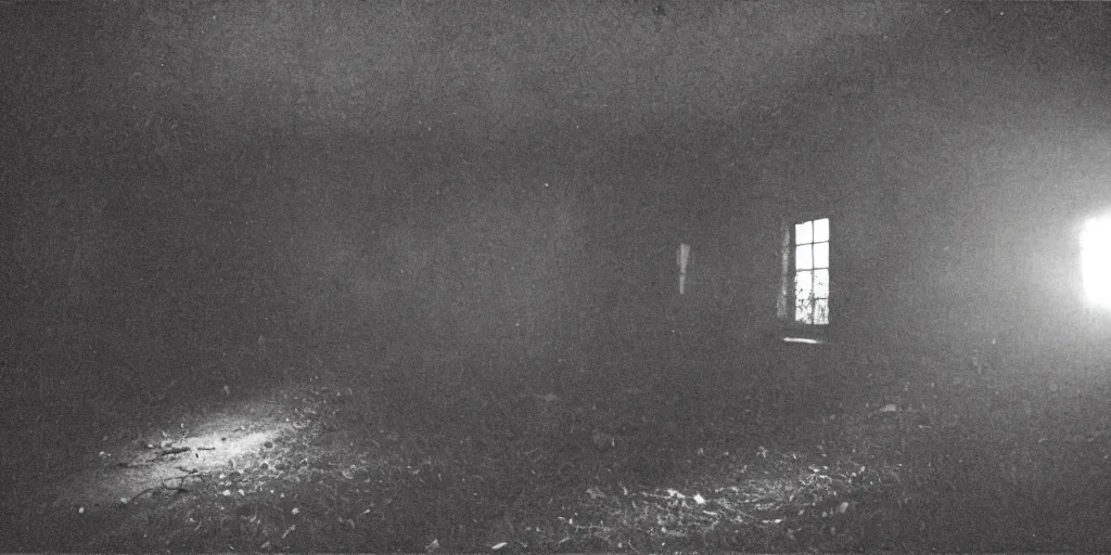 Image similar to a weird place with eerie atmosphere, disposable camera, dark scene, camera flash