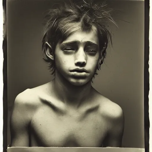 Prompt: close-up of a teenager with huge tumor, Joel-Peter Witkin