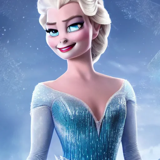 Image similar to Margot Robbie as Elsa in disney frozen live action, 8k full HD photo, cinematic lighting, anatomically correct, oscar award winning, action filled, correct eye placement,