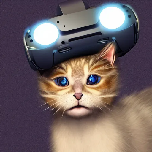 Prompt: crypto trading lyoki kitten from the future, wearing a cool vr headset 8 k hyperrealistic, trending on artstation