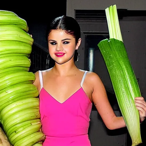 Image similar to selena gomez as celery mutant