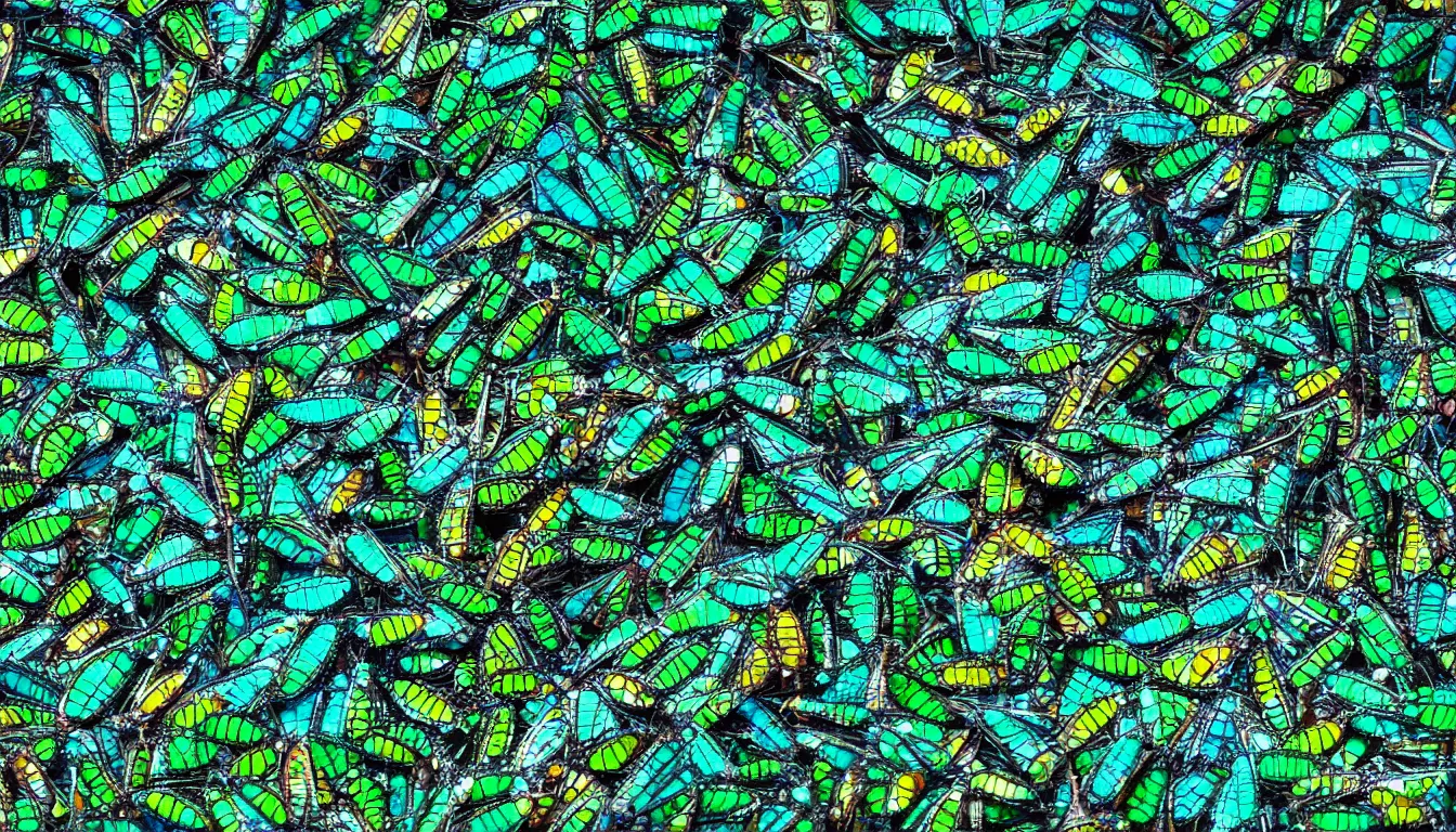 Image similar to insects eyes reflecting the landscape, full colour, upscale, 8 k, masterpiece