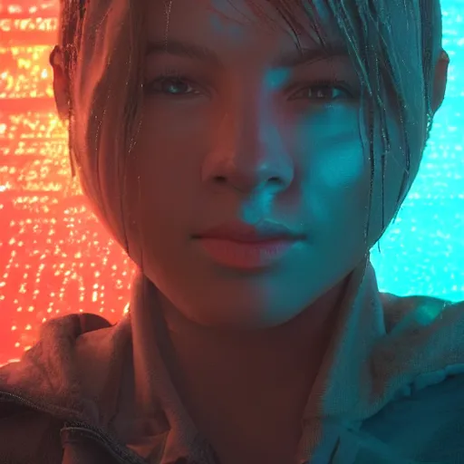 Prompt: human portrait formed out of rain, beautiful, neon, epic detail, galactic background, unreal engine