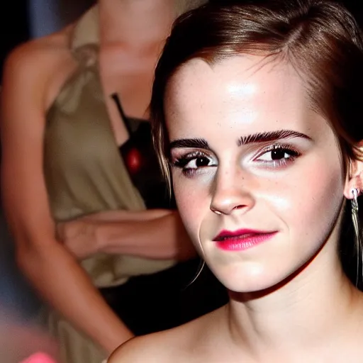 Image similar to emma watson, magic city nightclub, award winning, flash photo, paparazzi,