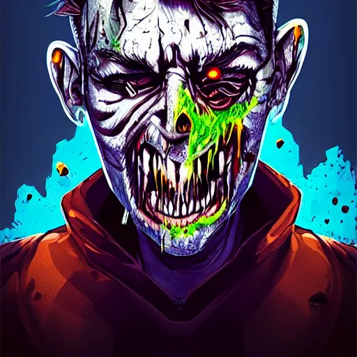 Image similar to angry horrible zombie portrait, grimdark urban game icon, stylized digital illustration, radiating a glowing aura, global illumination, ray tracing, hdr, fanart arstation by ian pesty and katarzyna bek - chmiel