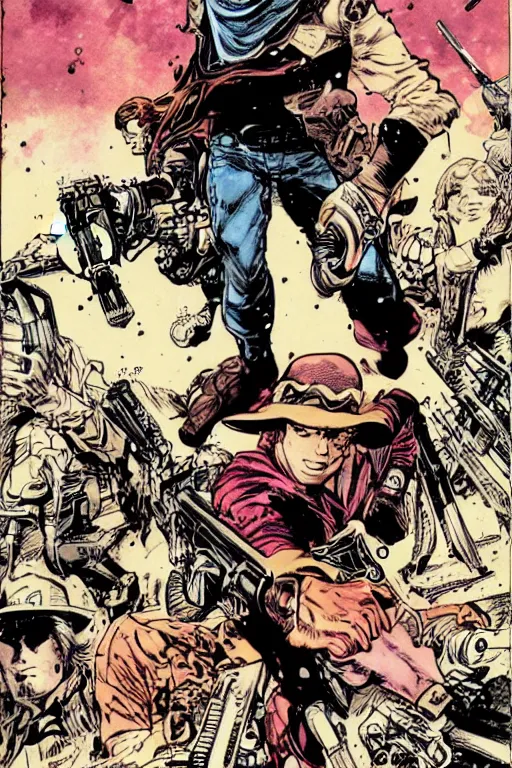 Image similar to gunslinger by jack kirby and akihiko yoshida