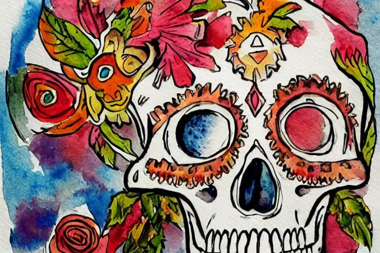 Image similar to aztec skull, watercolor!!!!!!!!!!!!!!!!!!!!!!!!!!!!!!!!!!!!!!!!!!!!