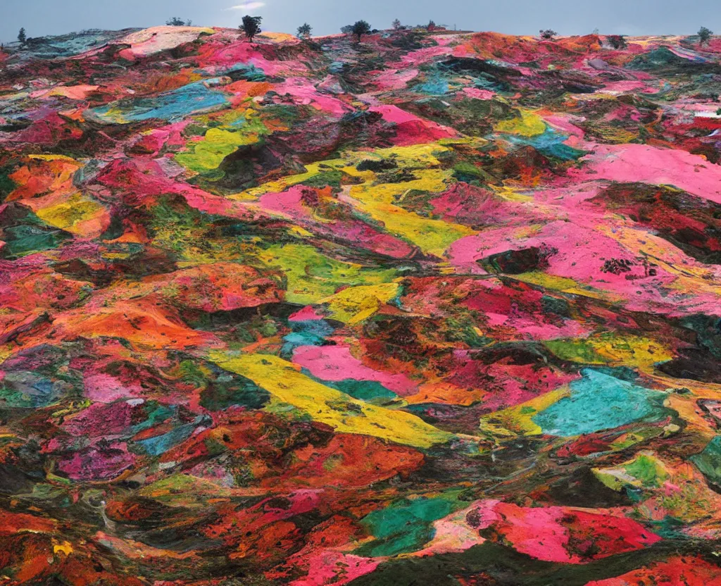 Image similar to a colorful landscape by edward burtynsky, richard mosse