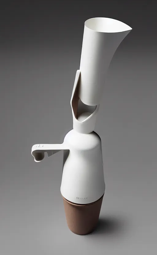 Prompt: handheld powdered beverage mixer and milk forther ; designed by marc newsom, zaha hadid, blonde, joseph and joseph, frother ; natural materials ; industrial design ; behance ; le manoosh ; pinterest ; if design award ; reddot design award