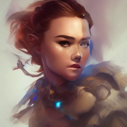 Image similar to Aloy from Horizon: Zero Dawn, half body portrait, videogame cover art, highly detailed, digital painting, artstation, concept art, smooth, detailed armor, sharp focus, beautiful face, illustration, art by Artgerm and greg rutkowski and alphonse mucha