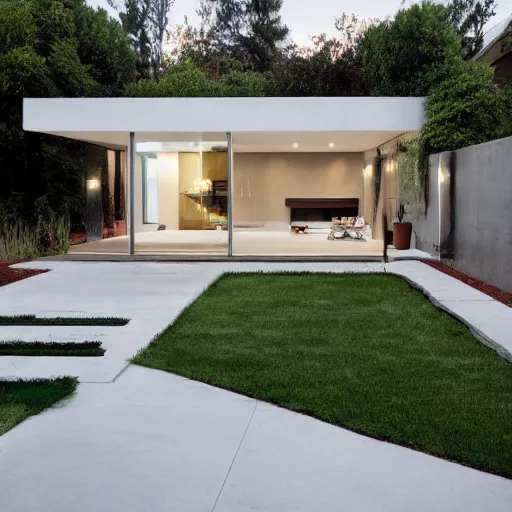 Image similar to small elongated concrete backyard, modern style.