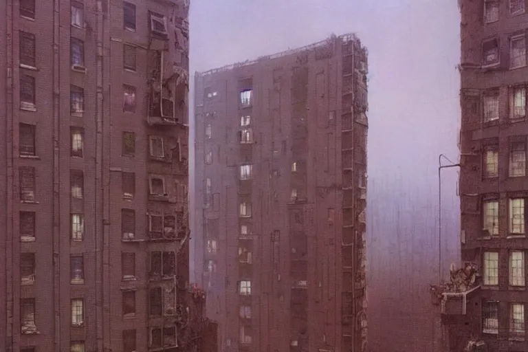 Prompt: cyberpunk, an estate agent listing photo, external view of a 1 bed flat in London, by Beksinski