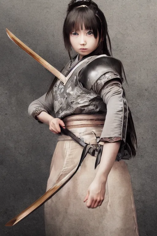 Image similar to highly detailed beautiful photo of a young female samurai, practising sword stances, symmetrical face, beautiful eyes, realistic anime art style, 8 k, award winning photo, pastels, action photography, 1 / 1 2 5 shutter speed, dramatic lighting