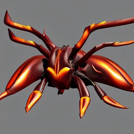 Prompt: A pokemon that looks like a stag beetle,The carapace spreads out like a pumpkin，Trending on art station. Unreal engine.