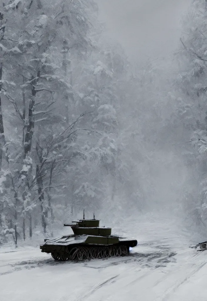 Image similar to Digital Art of a single 1914 Tank in the snow in russia, trending on artstation