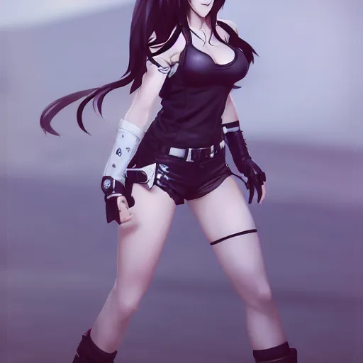 Image similar to full body shot of tifa lockhart by wlop, rossdraws, mingchen shen, bangkuart, sakimichan, yan gisuka, jeongseok lee, artstation, 4k