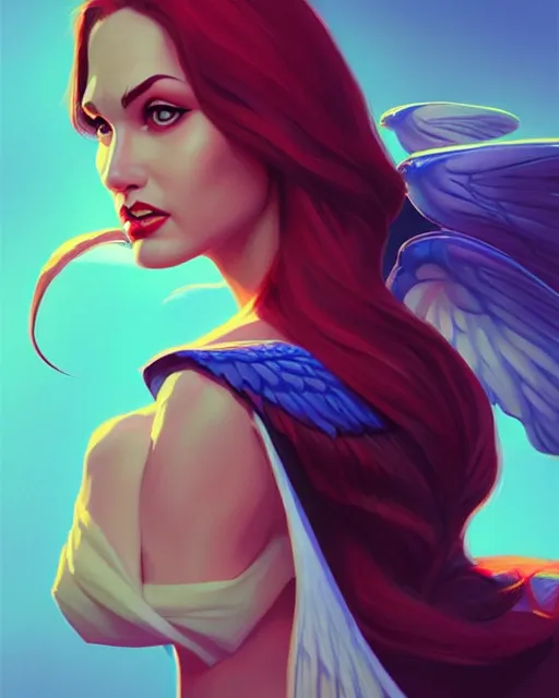 Image similar to portrait of a powerful pretty woman with wings, digital painting, artstation, concept art, smooth, sharp focus, illustration, disney, fine details. art by alex ross, brittney lee