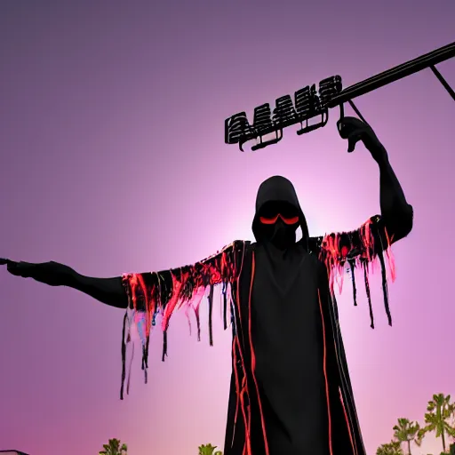 Prompt: the grim reaper playing live at coachella, live on stage, photorealism,