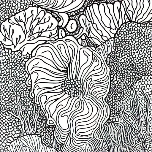 Prompt: grayscale adult coloring page of the coral reef