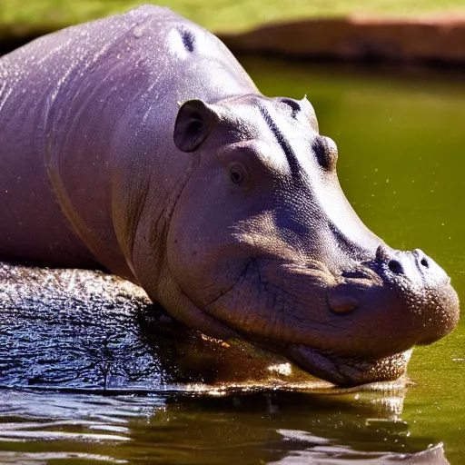 Image similar to A high quality photo of a hippo in a pond, 4k, detailed, focus on the hippo