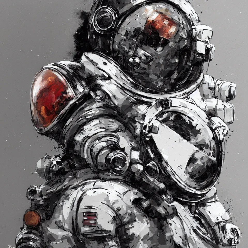 Prompt: a detailed concept art of a astronaut helmet wearing a headphone by ashley wood, digital painting, digital art, beautiful, dynamic lighting, cinematic, epic composition, masterpiece