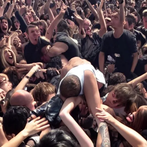 Prompt: justin bieber crying in a mosh pit